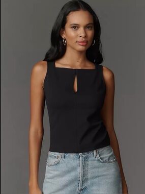 NWT Maeve Anthropologie XL Black Keyhole Seamed Tank Top Sleeveless Minimalist